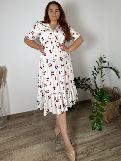 Šaty volnočasové letní krátký rukáv dámské nadrozměr LIVIA (48/50/52 ONE SIZE) ITALSKÁ MÓDA IMWGB25518-6/DUR (Velikost 48/50, Barva bílá)