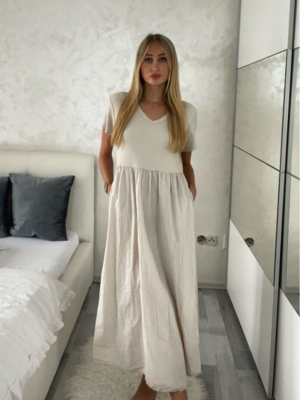 Šaty dlouhé volnočasové letní krátký rukáv dámské CARLA (S/M/L ONE SIZE) ITALSKÁ MÓDA IMSM25191/DR