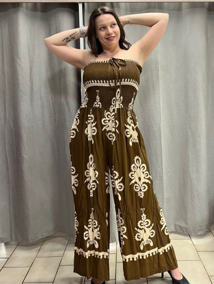 Overal dlouhý carmen bez rukávu dámský nadrozměr (44/46/48 ONE SIZE) ITALSKÁ MÓDA IMWEC24060/DUR (Velikost 44/46/48, Barva hnědá)