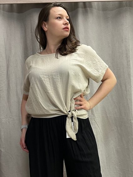 Tričko krátký rukáv dámské nadrozměr LIMONE (44/46/48 ONE SIZE) ITALSKÁ MÓDA IM725035/DU (Velikost 44/46/48, Barva béžová)