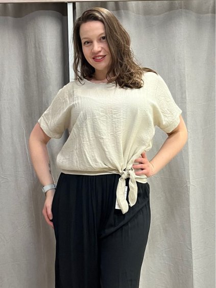 Tričko krátký rukáv dámské nadrozměr LIMONE (44/46/48 ONE SIZE) ITALSKÁ MÓDA IM725035/DU (Velikost 44/46/48, Barva béžová)