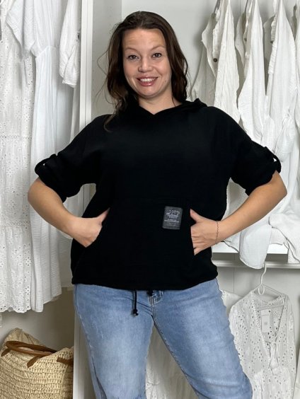 Tričko s kapucí mušelín 3/4 dlouhý rukáv dámské nadrozměr GINI (46/48/50 ONE SIZE) ITALSKÁ MÓDA IMSM25069/DU