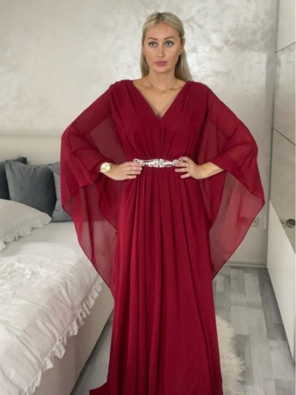 Šaty dlouhé společenské elegantní krátký rukáv dámské (S/M/L ONE SIZE) ITALSKÁ MÓDA IMPSH2550410/DU (Velikost M/L, Barva tmavě modrá)