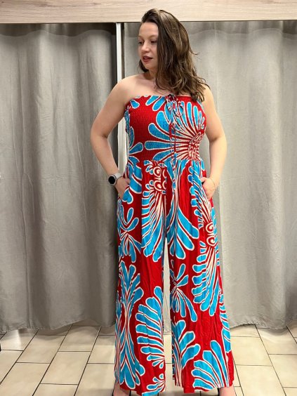 Overal dlouhý carmen dámský nadrozměr (44/46/48 ONE SIZE) ITALSKÁ MÓDA IMWEC24108-2/DU (Velikost 44/46/48, Barva červená)