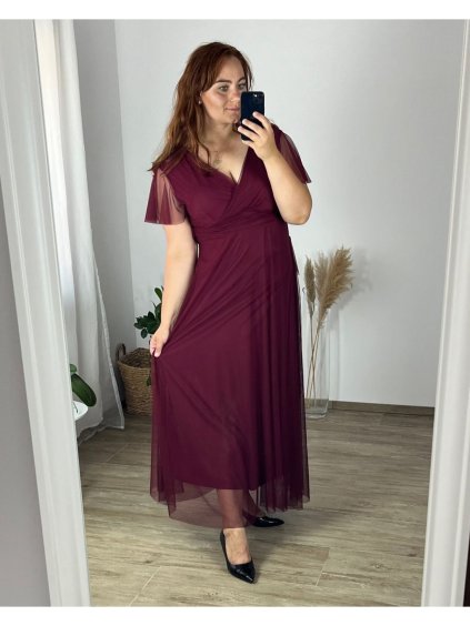 Šaty tylové dlouhé společenské krátký rukáv dámské nadrozměr Veronika (46/48/50/52 one size) ITALSKÁ MÓDA IMPSH243589V/DR (Velikost 50/52, Barva bílá)