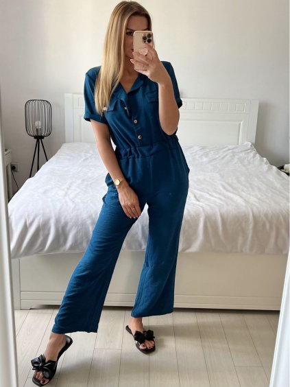 Overal dlouhý elegantní krátký rukáv dámský (S/M ONE SIZE) ITALSKÁ MÓDA IMWD24386/DU (Velikost S/M/L, Barva béžová)