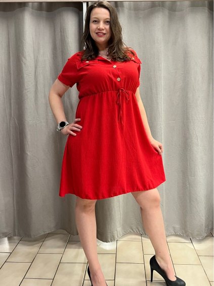 Šaty košilové stahovací krátký rukáv dámské SIMONE (M/LXL ONE SIZE) ITALSKÁ MÓDA IMC25165/DU (Velikost M/L/XL, Barva červená)