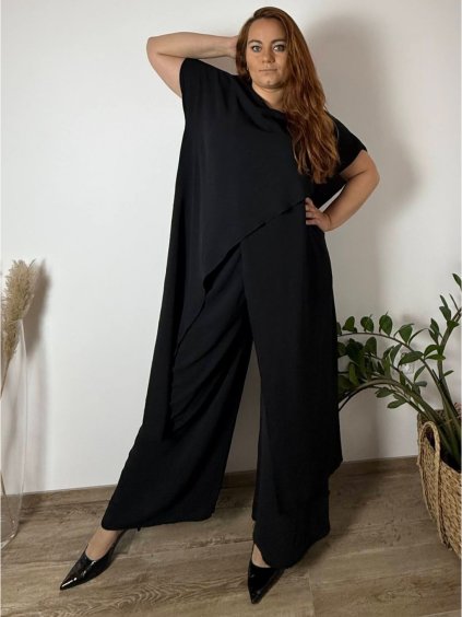 Komplet elegantní krátký rukáv dámské nadrozměr JASMINA (50/52/54 ONE SIZE) ITALSKÁ MÓDA IM425311/DUR (Velikost 50/52/54, Barva Černá)