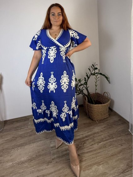 Šaty letní krátký rukáv dámské BELLA (M/L-XL/2XL) IMWGDB21153-3A/DUR (Velikost M/L, Barva modrá)