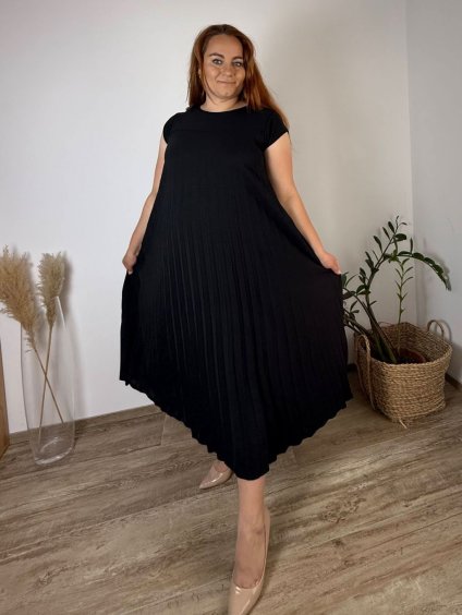 Šaty maxi dlouhé letní krátký rukáv dámské nadrozměr BRIGITA (44/46/48 ONE SIZE) ITALSKÁ MÓDA IMD25133/DR (Velikost 44/46/48, Barva Černá)