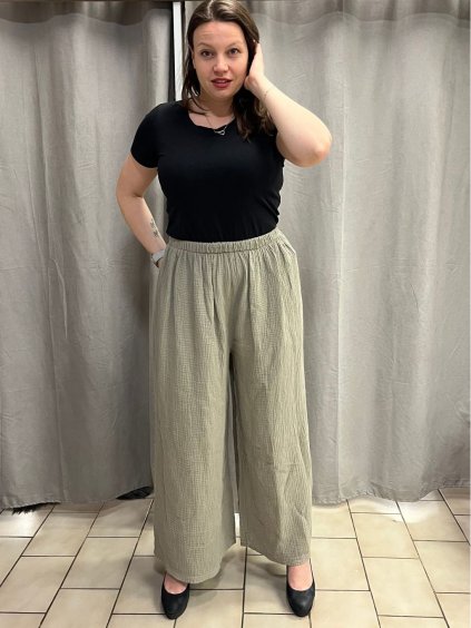 Kalhoty mušelínové letní oversize dámské nadrozměr LUCY (46/48/50 ONE SIZE) ITALSKÁ MÓDA IM425312/DUR