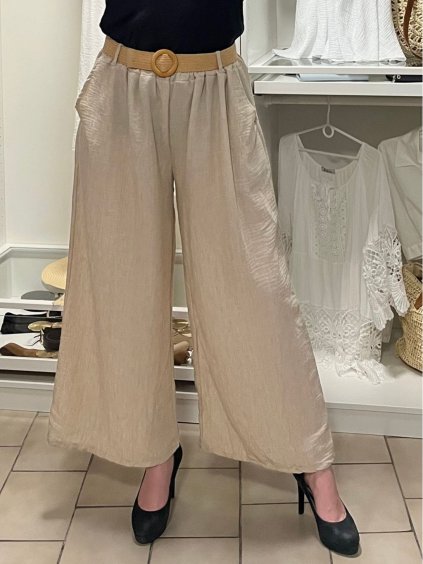 Kalhoty letní s páskem dámské nadrozměr JANE (44/46/48 ONE SIZE) ITALSKÁ MÓDA IM425289/DUR (Velikost 44/46/48, Barva béžová)