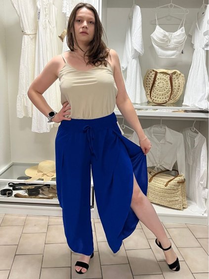 Kalhoty letní dámské RAMONA (M/L/XL ONE SIZE) ITALSKÁ MÓDA IM425338/DU (Velikost M/L/XL, Barva modrá královská)