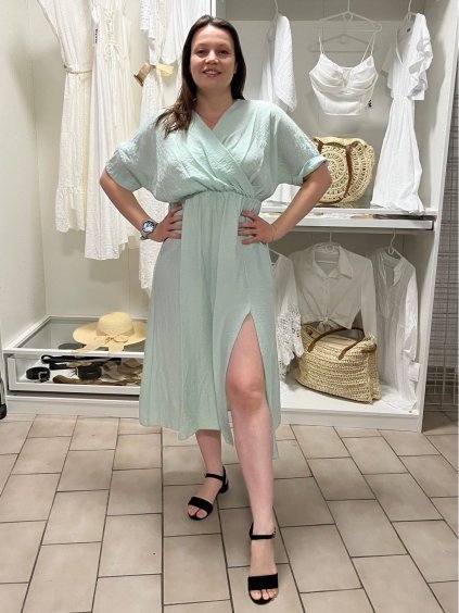 Šaty dlouhé letní krátký rukáv dámské ASTRIA (S/M/L ONE SIZE) ITALSKÁ MÓDA IMC25197/DUR (Velikost S/M/L, Barva světle mintová)