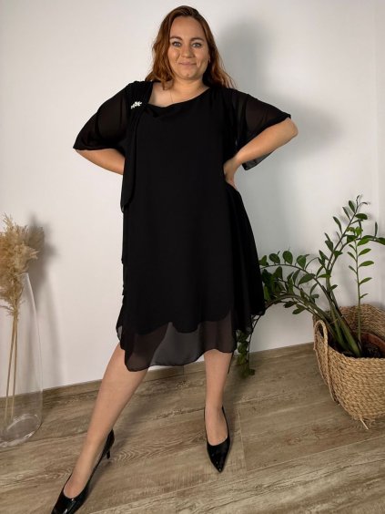 Šaty krátké elegantní krátký rukáv dámské nadrozměr BEREMIKA (50/52/54 ONE SIZE) ITALSKÁ MÓDA IMPSH2570006/DU (Velikost 50/52/54, Barva Černá)