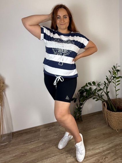 Tunika krátký rukáv dámská nadrozměr (46/48/50 ONE SIZE) ITALSKÁ MÓDA IMPLI2534114/DUR (Velikost 46/48/50, Barva modrá)