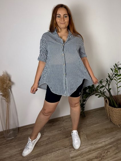 Košile prodloužená 3/4 dlouhý rukáv dámská nadrozměr KEYLA(44/46/48 ONE SIZE) ITALSKÁ MÓDA IMSM25180/DUR (Velikost 44/46/48, Barva modrá)