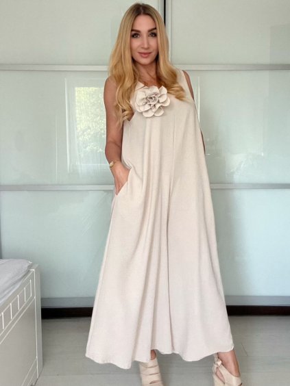Overal dlouhý oversize bez rukávu dámský GIORGIA (S/M  ONE SIZE) ITALSKÁ MÓDA IMWAD25918/DU (Velikost S/M, Barva béžová)