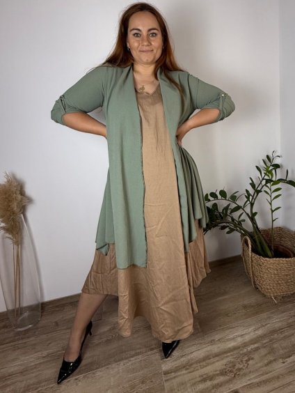 Cardigan letní 3/4 dlouhý rukáv dámský nadrozměr VESUNA (48/50/52 ONE SIZE) ITALSKÁ MÓDA IM425415/DU (Velikost 48/50/52, Barva Černá)