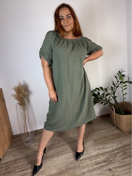 Šaty volnočasové letní mušelín krátký rukáv dámské nadrozměr  AMELIE (52/54/56 ONE SIZE) ITALSKÁ MÓDA IM425266/DU (Velikost 52/54/56, Barva Černá)