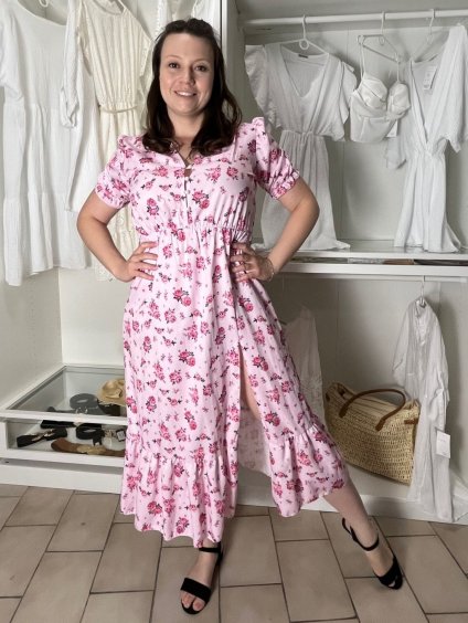 Šaty elegantní letní krátký rukáv dámské (S/M/L ONE SIZE) ITALSKÁ MÓDA IMWGB255121/DU (Velikost S/M/L, Barva růžová světlá)