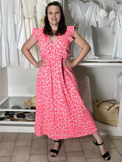 Šaty dlouhé volnočasové letní mušelín krátký rukáv dámské VANESA (S/M/L ONE SIZE) ITALSKÁ MÓDA IM425298/DUR (Velikost S/M/L, Barva růžová)