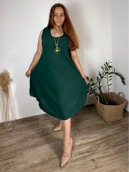 Šaty letní s přívěskem bez rukávu dámské nadrozměr SIRENA (48/50/52 ONE SIZE) ITALSKÁ MÓDA IMD25132/DU (Velikost 48/50/52, Barva Černá)