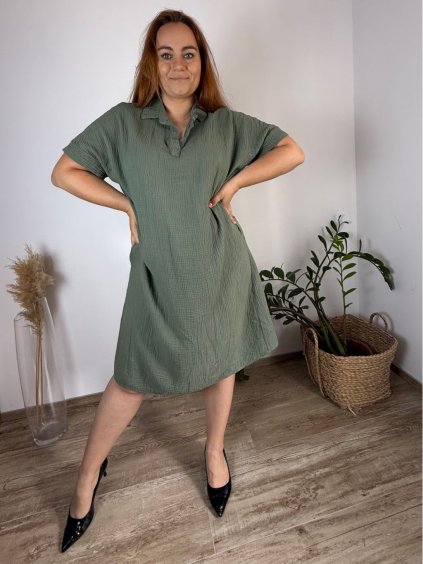 Šaty volnočasové letní mušelín krátký rukáv dámské nadrozměr IRINA (50/52/54 ONE SIZE) ITALSKÁ MÓDA IM425419/DU (Velikost 50/52/54, Barva bílá)