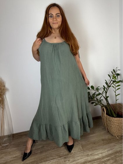 Šaty dlouhé letní mušelín na ramínka dámské nadrozměr ANDY (50/52/54 ONE SIZE) ITALSKÁ MÓDA IM425424/DU (Velikost 50/52/54, Barva bílá)
