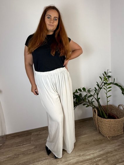 Kalhoty dlouhé letní dámské nadrozměr DANIELLA (48/50/52 ONE SIZE) ITALSKÁ MÓDA IM425258/DR (Velikost 48/50/52, Barva béžová krémová)