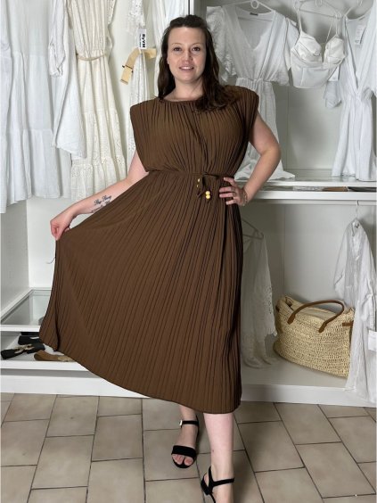 Šaty dlouhé elegantní letní bez rukávu dámské nadrozměr BLANCA (52/54/56 ONE SIZE) ITALSKÁ MÓDA IMC25293/DU (Velikost 52/54/56, Barva hnědá)