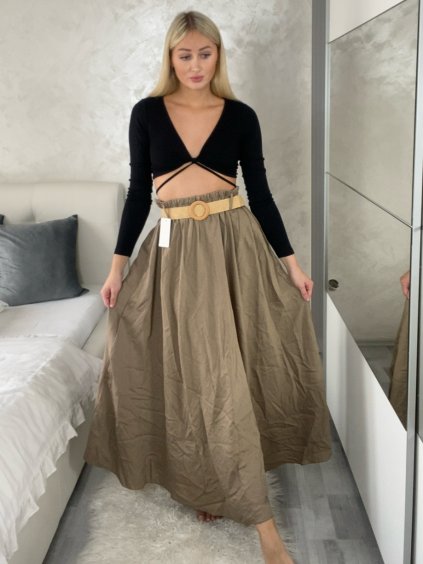 Sukně dlouhá s kapsami s páskem dámská SISI (S/M/L ONE SIZE) ITALSKÁ MÓDA IM425239/DU (Velikost S/M/L, Barva hnědá)