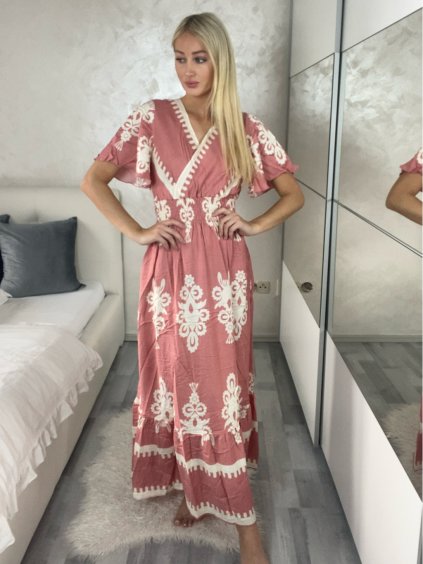 Šaty letní krátký rukáv dámské BELLA (M/L-XL/2XL) IMWGDB21153-3C/DUR (Velikost M/L, Barva růžová starorůžová)