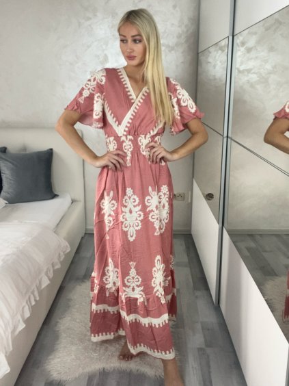 Šaty letní krátký rukáv dámské BELLA (M/L-XL/2XL) IMWGDB21153-3C/DUR (Velikost M/L, Barva růžová starorůžová)