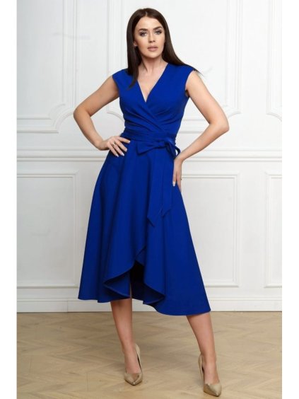 Šaty elegantní bez rukávu dámské nadrozměr (36-56) POLSKÁ MÓDA PMLBF24GRETA3/DU (Velikost 44, Barva modrá královská)