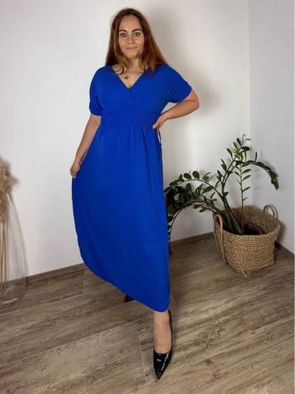 Šaty dlouhé elegantní letní krátký rukáv dámské nadrozměr ASTRA (42/44/46 ONE SIZE) ITALSKÁ MÓDA IM425422/DUR (Velikost 42/44/46, Barva Černá)