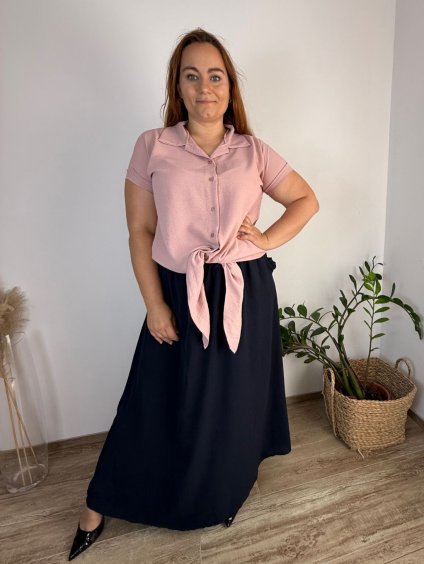 Košile s rukávkem dámská nadrozměr ANTONIE (46/48/50 ONE SIZE) ITALSKÁ MÓDA IM4251112/DU (Velikost 46/48/50, Barva růžová starorůžová)
