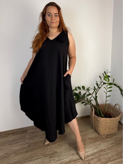 Šaty dlouhé letní na ramínka dámské nadrozměr LOLA (42/44/46 ONE SIZE) ITALSKÁ MÓDA IM4251113/DU (Velikost 42/44/46, Barva Černá)