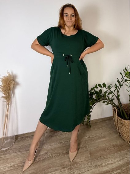 Šaty volnočasové krátký rukáv dámské nadrozměr HANAH (46/48/50 ONE SIZE) ITALSKÁ MÓDA IM425028/DU (Velikost 46/48/50, Barva modrá královská)