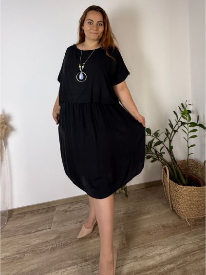 Šaty letní s přívěskem krátký rukáv dámské nadrozměr NAILA (46/48/50 ONE SIZE) ITALSKÁ MÓDA IM4251115/DU
