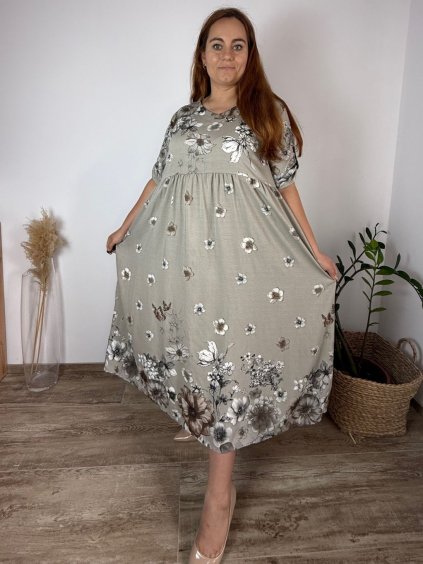 Šaty dlouhé letní 3/4 dlouhý rukáv dámské nadrozměr MARIA (48/50/52 ONE SIZE) ITALSKÁ MÓDA IM425172/DR (Velikost 48/50/52, Barva hnědá)
