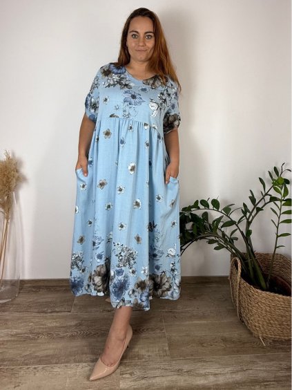 Šaty dlouhé letní 3/4 dlouhý rukáv dámské nadrozměr MARIA (48/50/52 ONE SIZE) ITALSKÁ MÓDA IM425172/DR (Velikost 48/50/52, Barva hnědá)