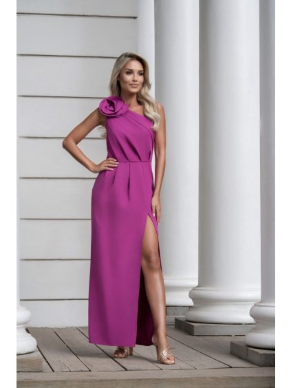 Šaty dlouhé společenské elegantní bez rukávu dámské nadrozměr (36-44) POLSKÁ MÓDA PMLMC25HERMES4 (Velikost 36, Barva růžová fuchsiová)