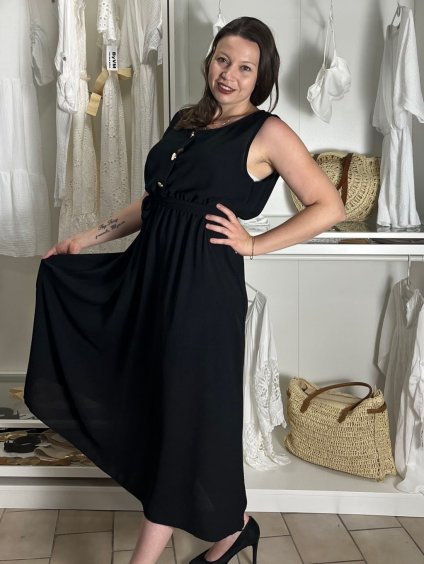 Šaty dlouhé košilové bez rukávu dámské (S/M/L ONE SIZE) ITALSKá MóDA IMC250001/DU (Velikost S/M/L, Barva Černá)