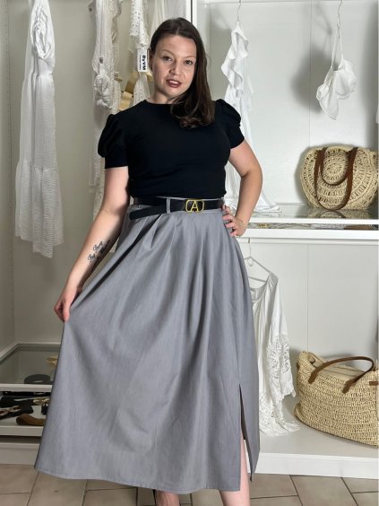Sukně dlouhá s páskem dámská (S/M/L ONE SIZE) ITALSKÁ MÓDA IM425444/DU (Velikost S/M/L, Barva šedá)