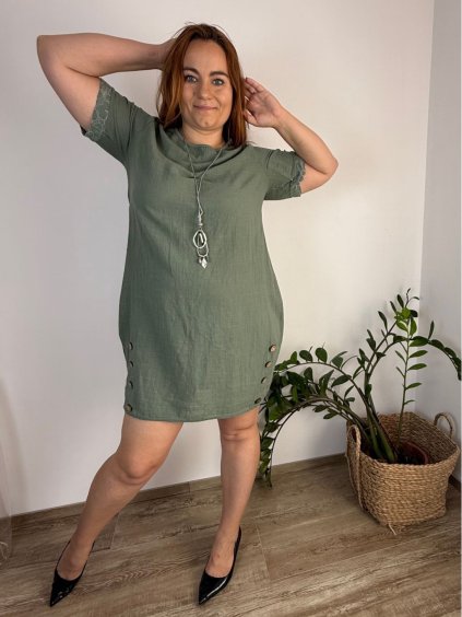 Šaty letní fáčové s přívěškem krátký rukáv dámské bavlněné (M/L/XL ONE SIZE) ITALSKÁ MÓDA IM423274/DU (Velikost L/XL, Barva modrá)