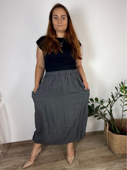 Sukně lněná dlouhá dámská nadrozměr (42/44/46 ONE SIZE) ITALSKá MóDA IMSM250002/DU (Velikost 44/46, Barva Černá)