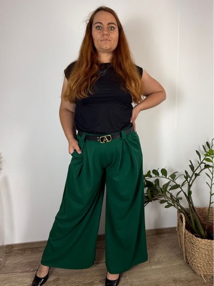 Kalhoty elegantní s páskem dámské nadrozměr (40/42/44 ONE SIZE) ITALSKÁ MÓDA IMBM25003/DU (Velikost 42/44, Barva Černá)
