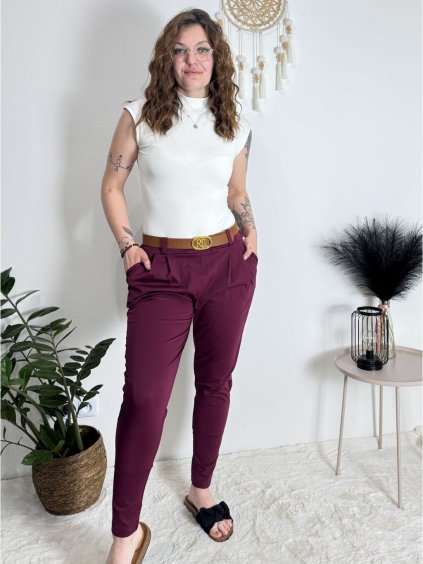 Kalhoty elegantní s páskem dámské (S/M/L ONE SIZE) ITALSKÁ MÓDA IMBM25015/DR (Velikost S/M/L, Barva Černá)