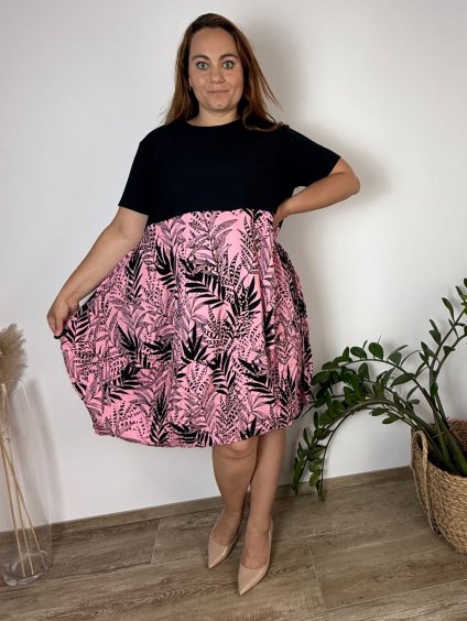 Šaty volnočasové krátký rukáv dámské nadrozměr BRIGITA (54/56/58 ONE SIZE) ITALSKÁ MÓDA IM425218/DU (Velikost 54/56/58, Barva růžová)